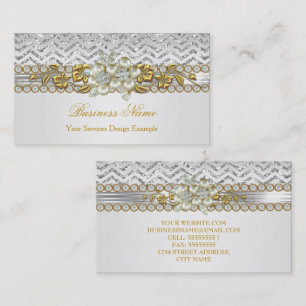 Guld Silver Chevron Vit Diamant Pärl Floral Visitkort