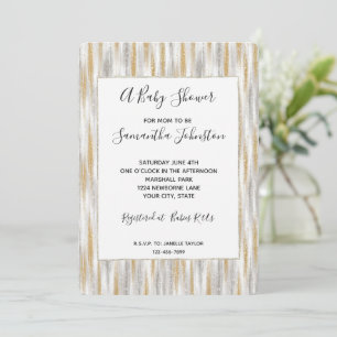 Guld Silver Chic Glam Glitzy Ränder Bebis Bjudning Inbjudningar