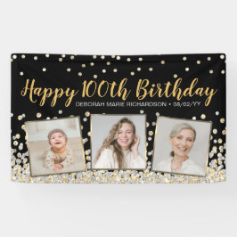 Guld Silver Confetti Photo Collage 100 Birthday