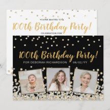 Guld Silver Confetti Photo Collage 100 Birthday