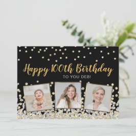 Guld Silver Confetti Photo Collage 100 Birthday Kort