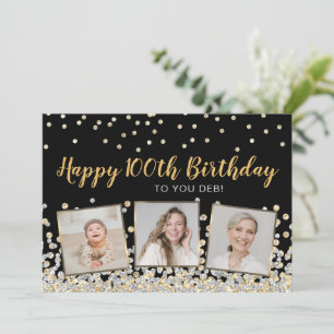Guld Silver Confetti Photo Collage 100 Birthday Kort