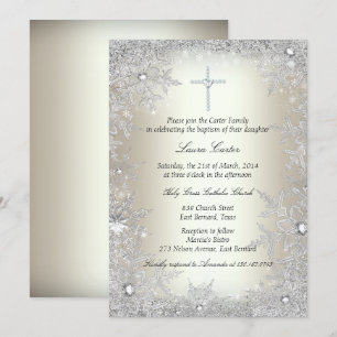 Guld Silver Crystal Snowflake Baptism/Christening Inbjudningar