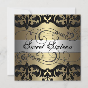 Guld & Silver Damask Sweet 16 Födelsedagsinbjudan Inbjudningar