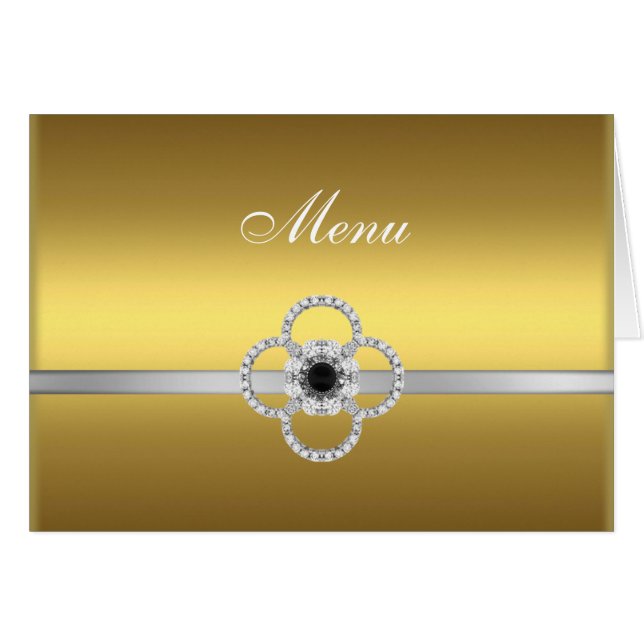 Guld Silver Diamond Black Jewel Menu Note Card OBS Kort (Framsidan Horizontal)