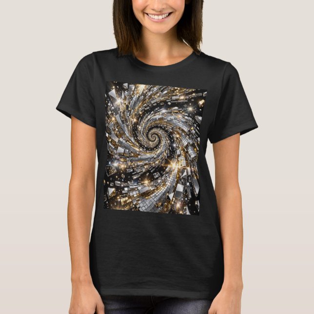 Guld & Silver Disco Spiral Virvel T Shirt (Framsida)