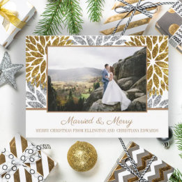 Guld Silver Glitter Foto Nygifta Gifta Glad Julkort