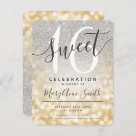 Guld & Silver Glitter Glam Ljus Sweet 16:e  Inbjudningar