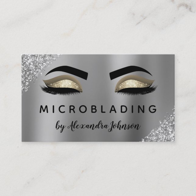 Guld Silver Glitter Gnistra Eyelash Microblading Visitkort (Framsida)