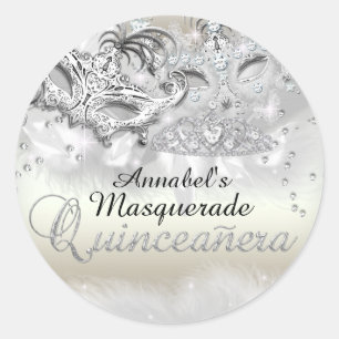 Guld Silver Glitter Masquerade Quinceanera Klister Runt Klistermärke