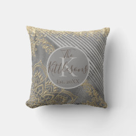 Guld Silver Glittery Mandala Monogram-familjen Nam Kudde