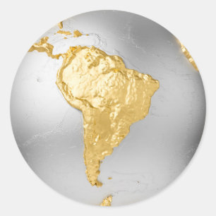 Guld, Silver Globe. Sydamerika. 3d-återgivning Runt Klistermärke