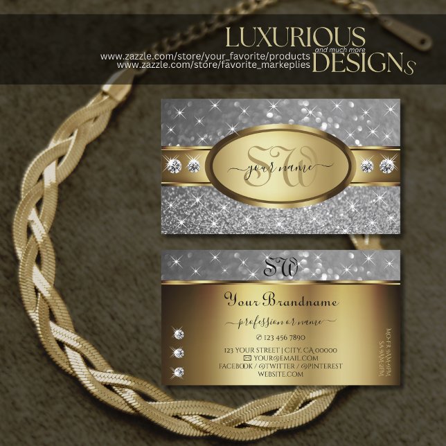 Guld Silver Gnistran Glitter Stars Judeer Initiale Visitkort (Skapare uppladdad)