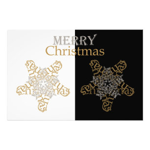 Guld & Silver God jul Stjärna, svartvitt Fototryck