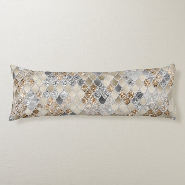 Guld Silver Grått Sjöjungfru  Scales Glam #1 Kroppskudde (Framsidan)