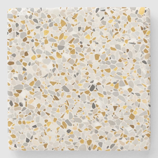 Guld, Silver, Grått Terrazzo Mönster Stenunderlägg (Framsidan)