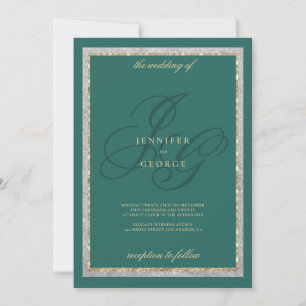 Guld silver jade grön monogram initialer bröllop inbjudningar