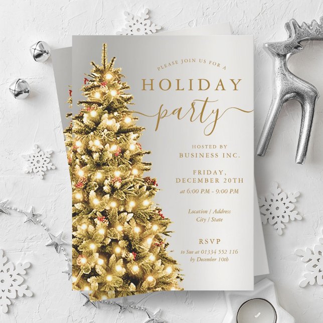 Guld Silver Julgran Company Julfest Inbjudningar (Gold Silver Christmas Tree Company Holiday Party Invitation)