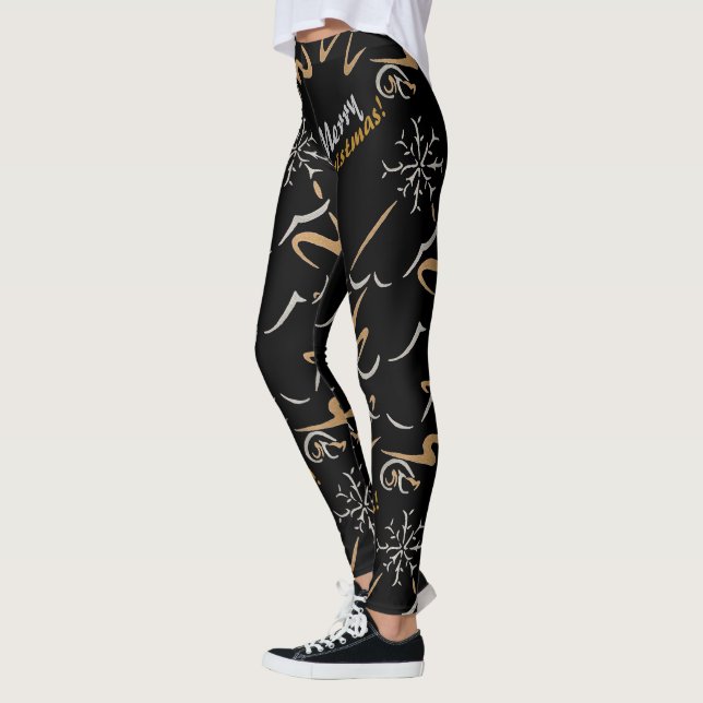 Guld & Silver Julgran (svart) Leggings (Vänster)