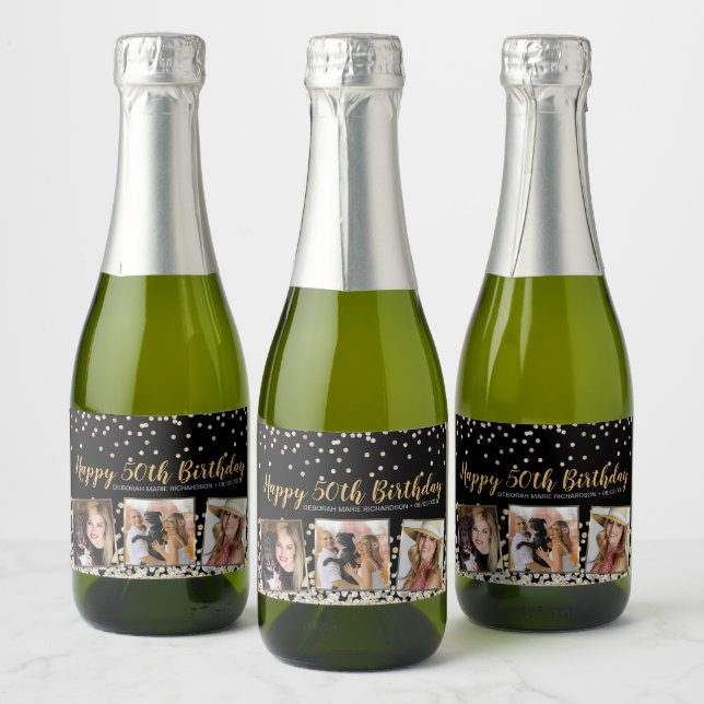 Guld Silver Konfetti Fotokollage 50-årsdag (Flaskor)