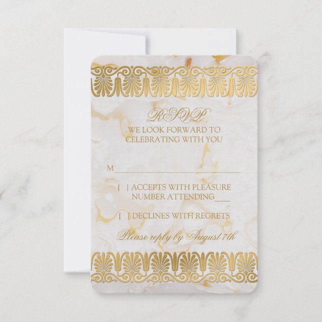 Guld Silver Marmor Marmor Wedding RSVP Svar Inbjudningar (Framsida)