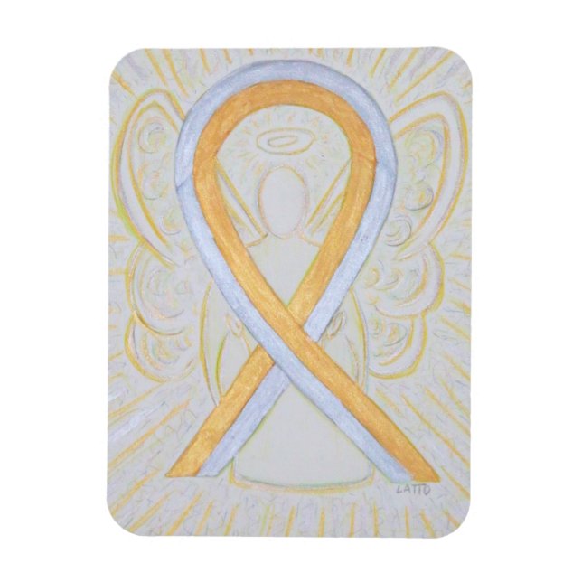Guld & Silver Medvetenhet Ribbon Angel Art Magnet (Vertikal)