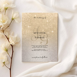 Guld silver monogram första ombre glitter bröllop inbjudningar