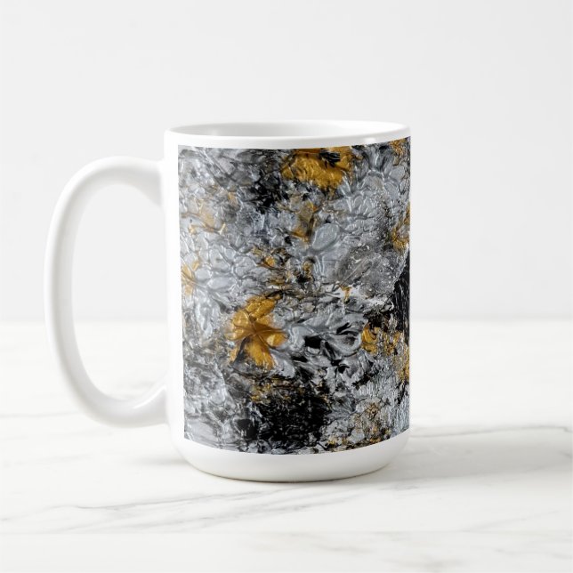 Guld, silver och svart - handgjord konst  kaffemugg (Vänster)