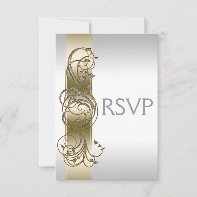 Guld Silver Ornate Formell Bröllop OSA Kort (Framsida)