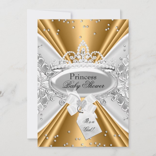 Guld Silver Princess Tiara Baby Shower Inbjudan (Framsida)