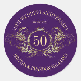 Guld & Silver Ram med Krona-fyrkantsfästare Runt Klistermärke