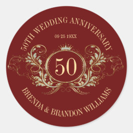 Guld & Silver Ram med Krona-fyrkantsfästare Runt Klistermärke