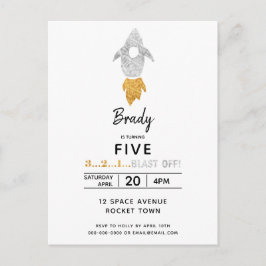 Guld Silver Rocket Frakt Rymden Födelsedagsfest Inbjudan Vykort