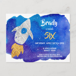 Guld Silver Rocket Frakt Rymden Födelsedagsfest Inbjudan Vykort