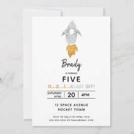 Guld Silver Rocket Frakt Rymden Födelsedagsfest Inbjudningar