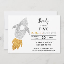 Guld Silver Rocket Frakt Rymden Födelsedagsfest Inbjudningar