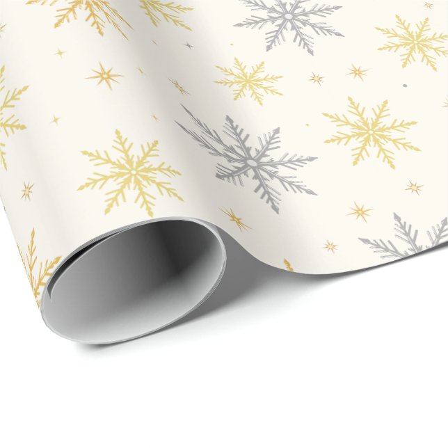 Guld Silver Snöflinga Jul Sömlöst Mönster Presentpapper (Rullad Hörn)