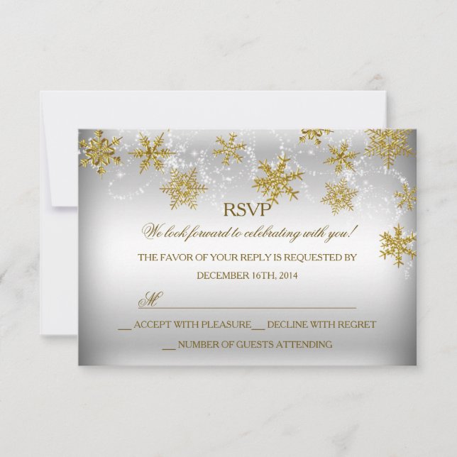 Guld & Silver Snöflinga Julfirande RSVP OSA Kort (Framsida)
