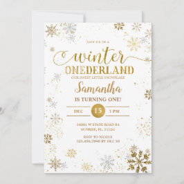 Guld Silver Snöflingor första födelsedag Inbjudningar