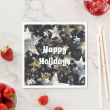 Guld & Silver Stars på Black Helgdag Std Napkins