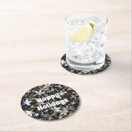 Guld & Silver Stars på svarta Helgdagar Underlägg Papper Rund