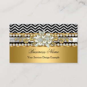 Guld Silver Svart Chevron Diamant Pärl Blomma Visitkort