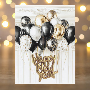 Guld Silver Svarta Ballonger Gott Nytt År Helg Vykort