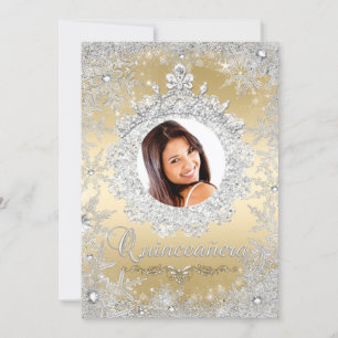 Guld Silver Tiara Snöflinga Glitter Quinceanera Inbjudningar