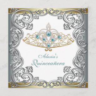 Guld Silver Turkos Tiara Quinceanera Inbjudningar