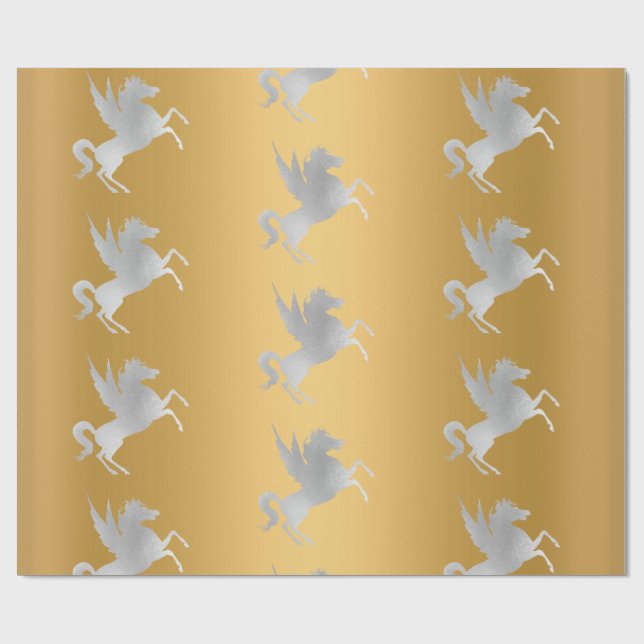 GULD SILVER UNICORN BIRTHDAY BRÖLLOP WRAP PRESENTPAPPER (Platt)