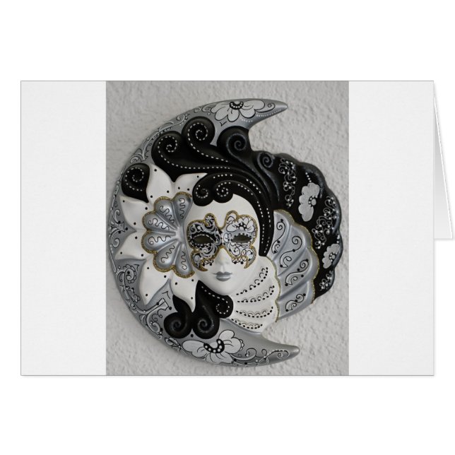 Guld Silver Venetian Mask Hälsningskort (Framsidan Horizontal)