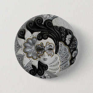 Guld Silver Venetian Mask Knapp