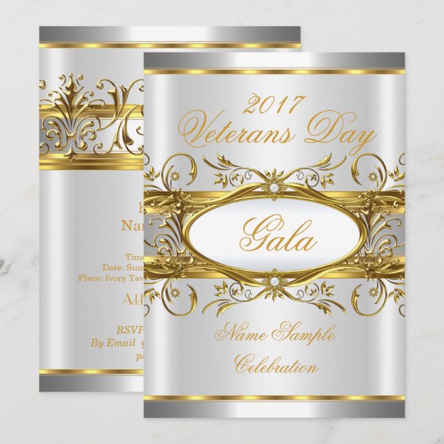 Guld Silver Vitt och Guld Plaque Fest Inbjudningar (Fram/baksida)