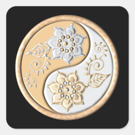 Guld & Silver Yin Yang Fyrkantigt Klistermärke